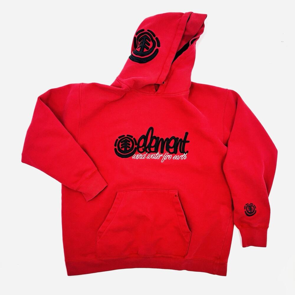 VINTAGE Element Hoodie Mens L Red Pullover Sweatshirt Y2K Skateboarding Skate